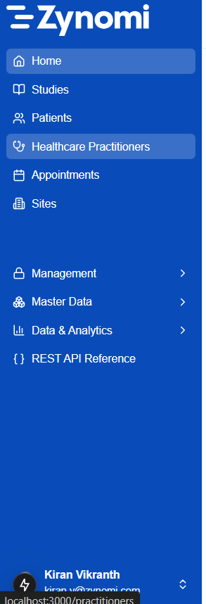 Zynexa CTMS — Left Sidebar Navigation