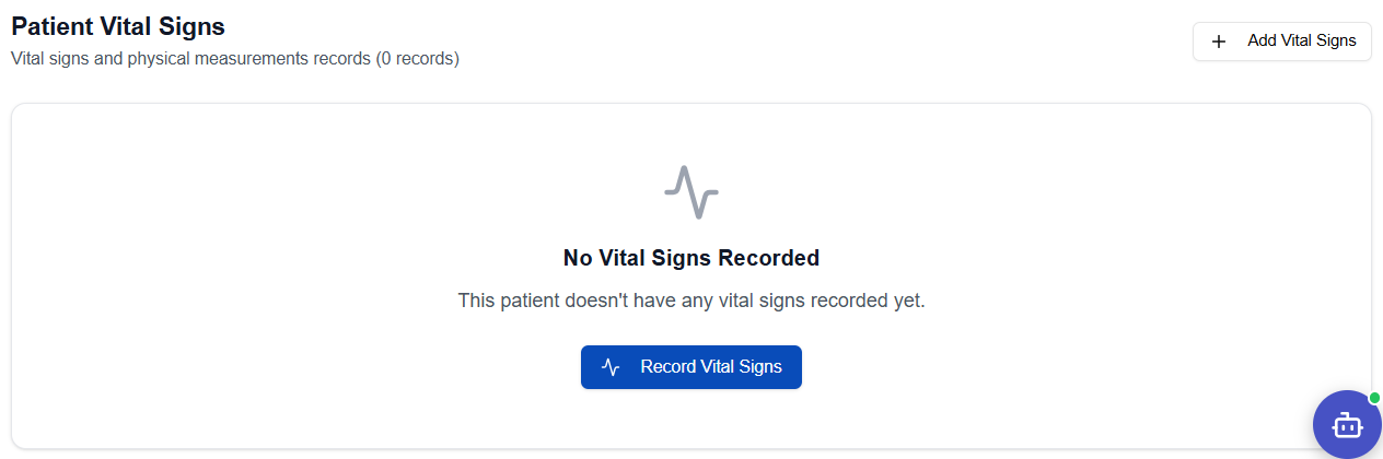 Vitals overview — list of recorded vital sign entries by study event