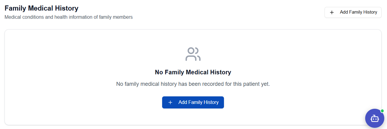 Family Medical History overview — list of recorded family history entries