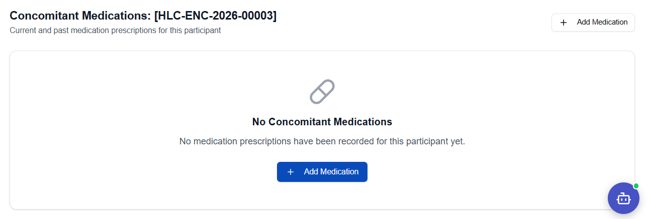 Concomitant Medications overview — list of recorded concurrent medications