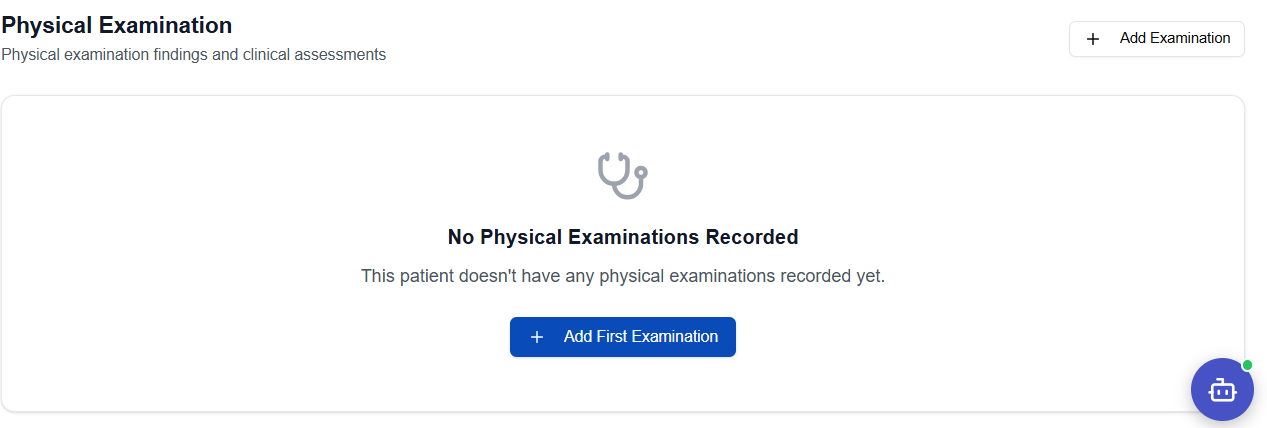 Physical Examination overview — list of recorded examination entries
